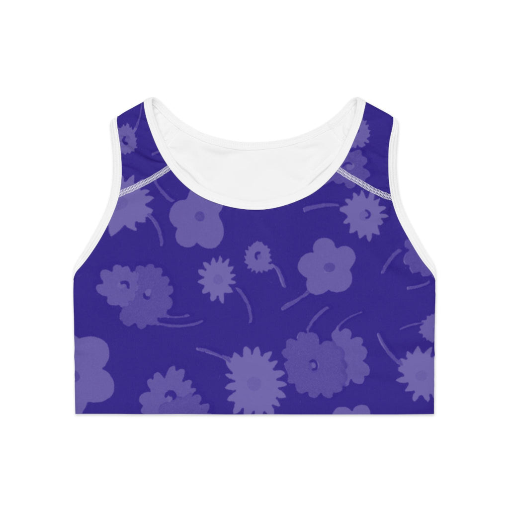 Purple Floral Pattern Sports Bra | Violet Bloom All-Over Print Activewear