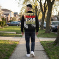 Never Look Back Bomber Jacket | Retro Grunge Typography, Face & Shoe Graphic
