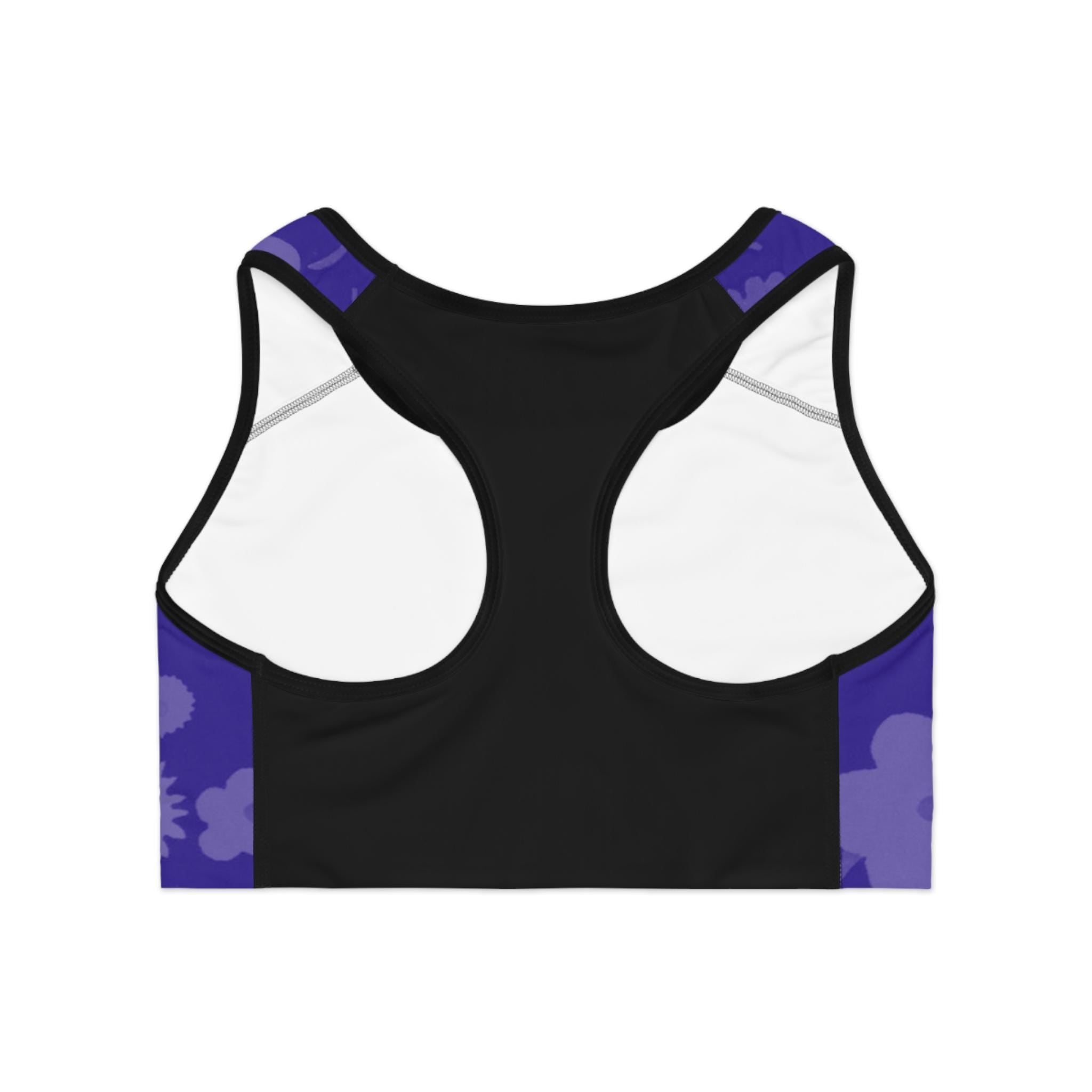 Purple Floral Pattern Sports Bra | Violet Bloom All-Over Print Activewear