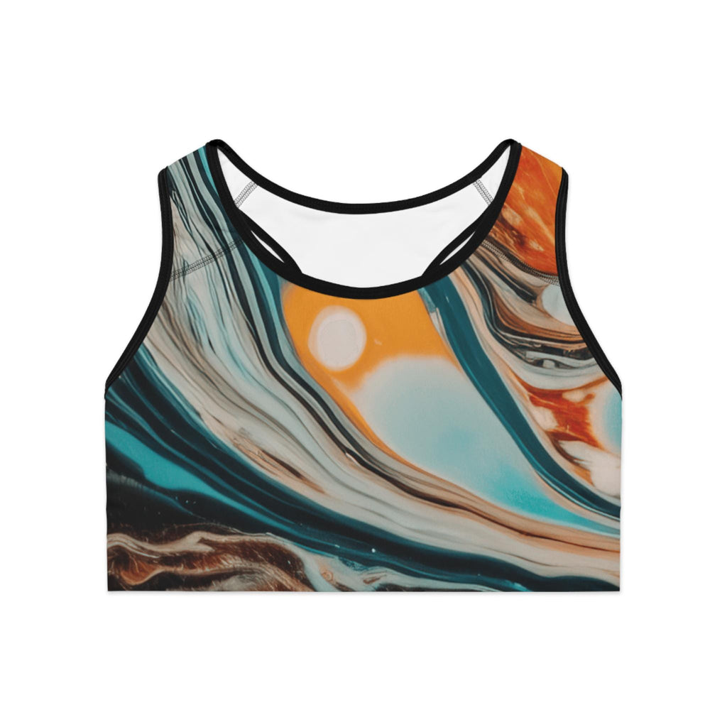 Abstract Marbled Swirl Sports Bra | Turquoise Orange Fluid Art
