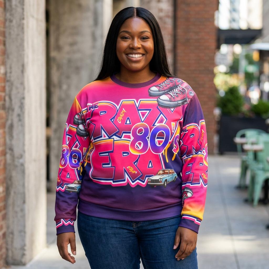 Crazy 80s Era Sweatshirt | Retro Neon 1980s All-Over Print