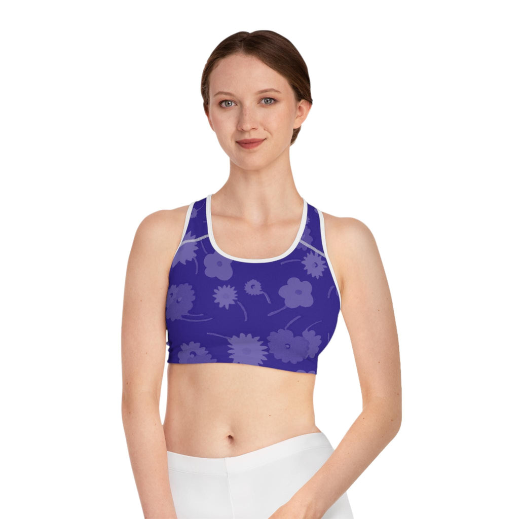 Purple Floral Pattern Sports Bra | Violet Bloom All-Over Print Activewear