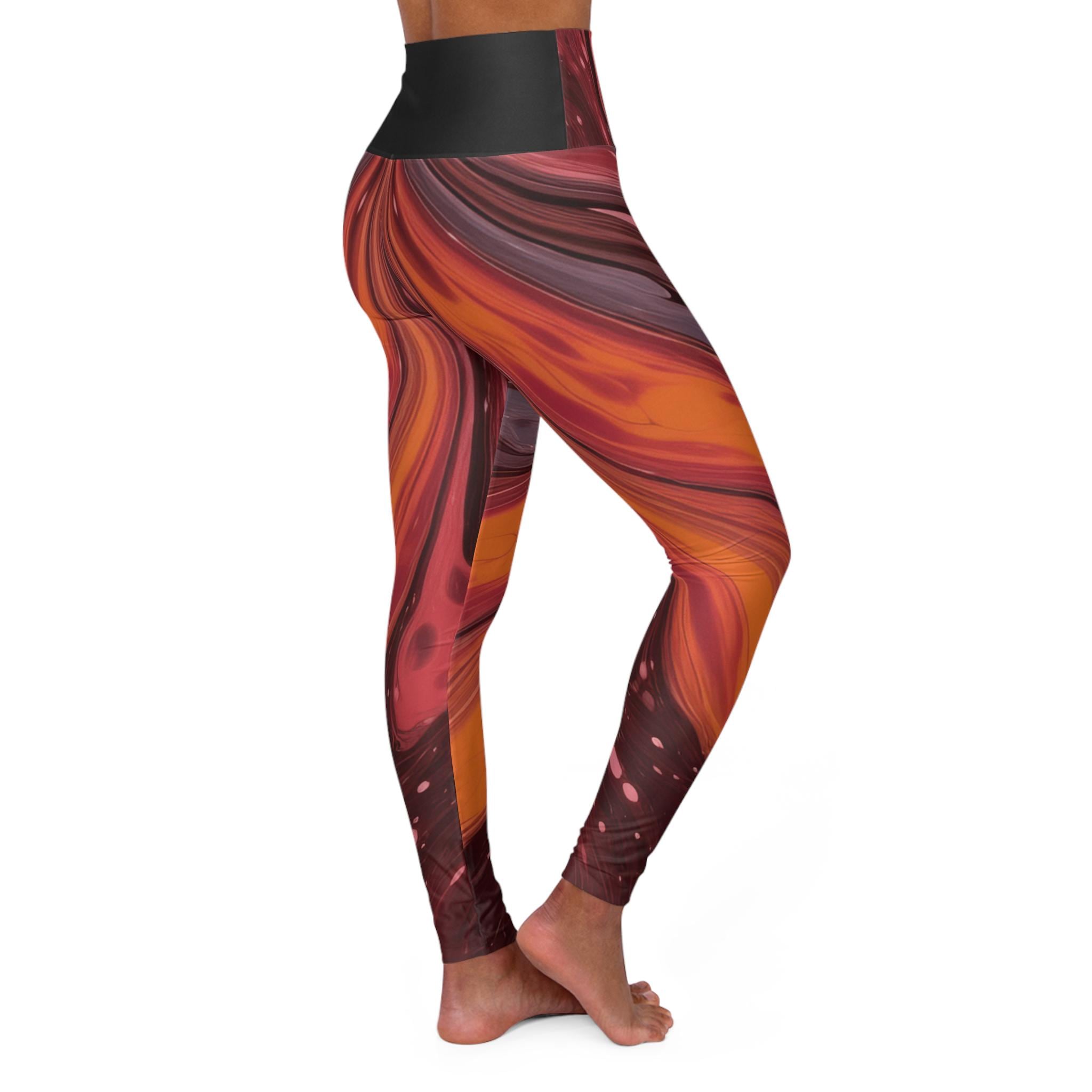 Abstract Orange Swirl High Waisted Leggings