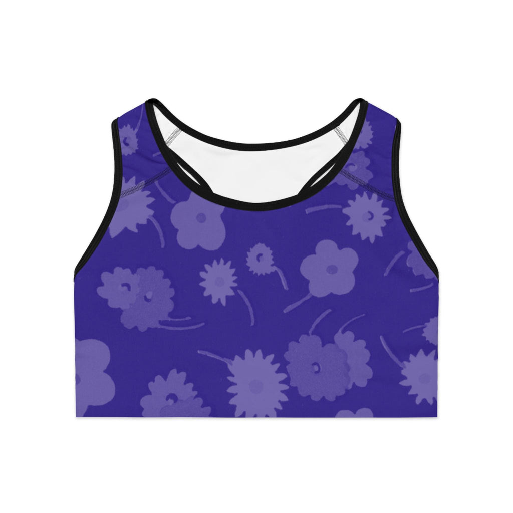 Purple Floral Pattern Sports Bra | Violet Bloom All-Over Print Activewear