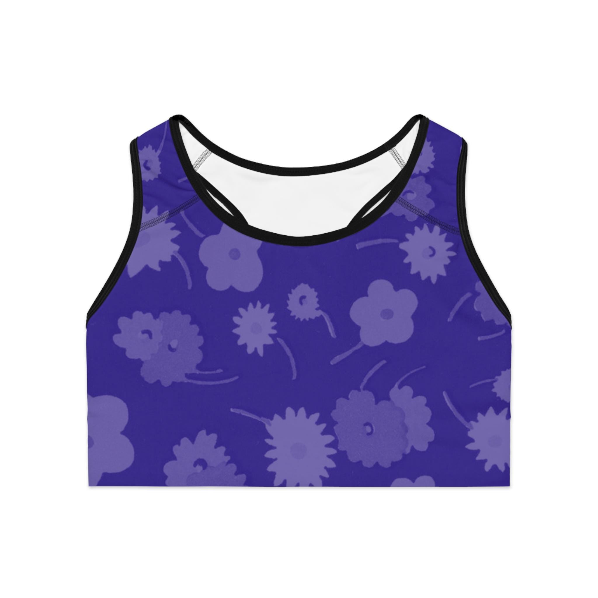 Purple Floral Pattern Sports Bra | Violet Bloom All-Over Print Activewear