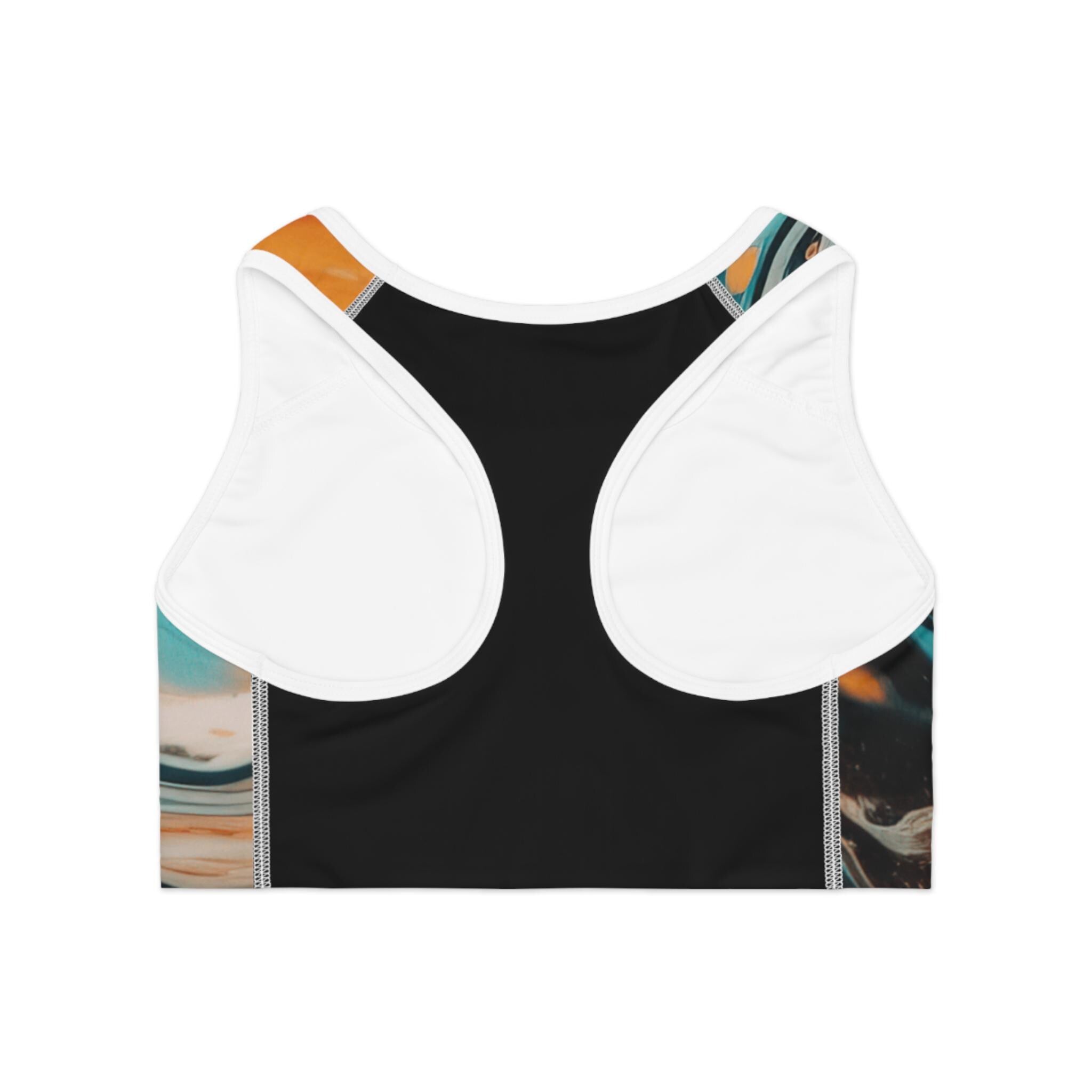 Abstract Marbled Swirl Sports Bra | Turquoise Orange Fluid Art