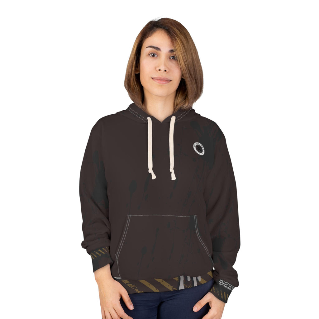 Culture Graphic Hoodie | Industrial Text, Distressed Stripes