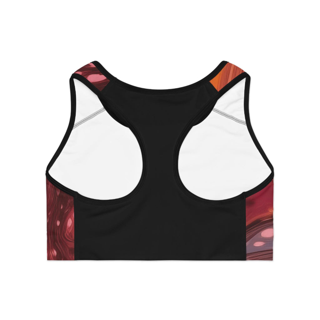 Abstract Red Orange Swirl Sports Bra | Marble Fluid Art Activewear