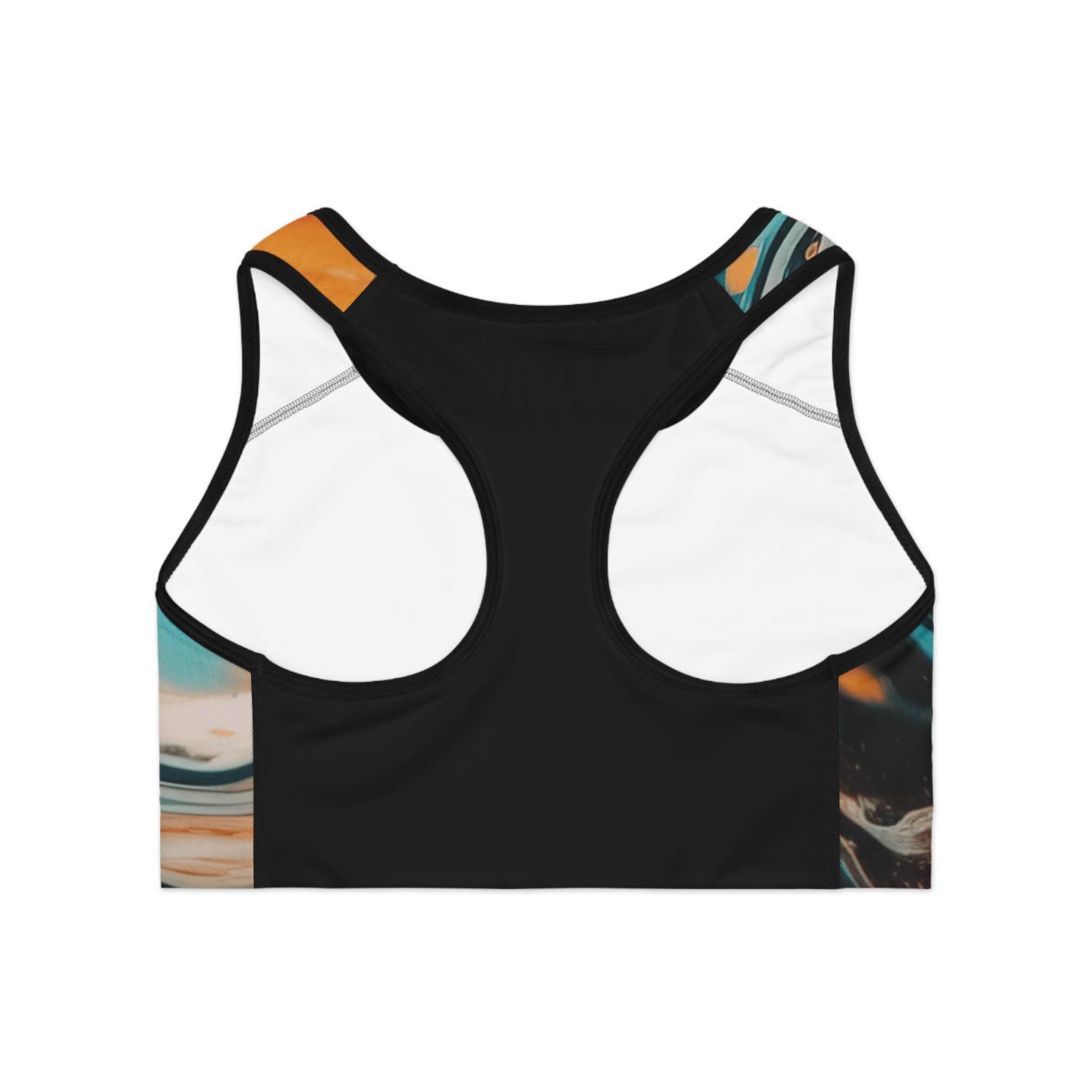 Abstract Marbled Swirl Sports Bra | Turquoise Orange Fluid Art