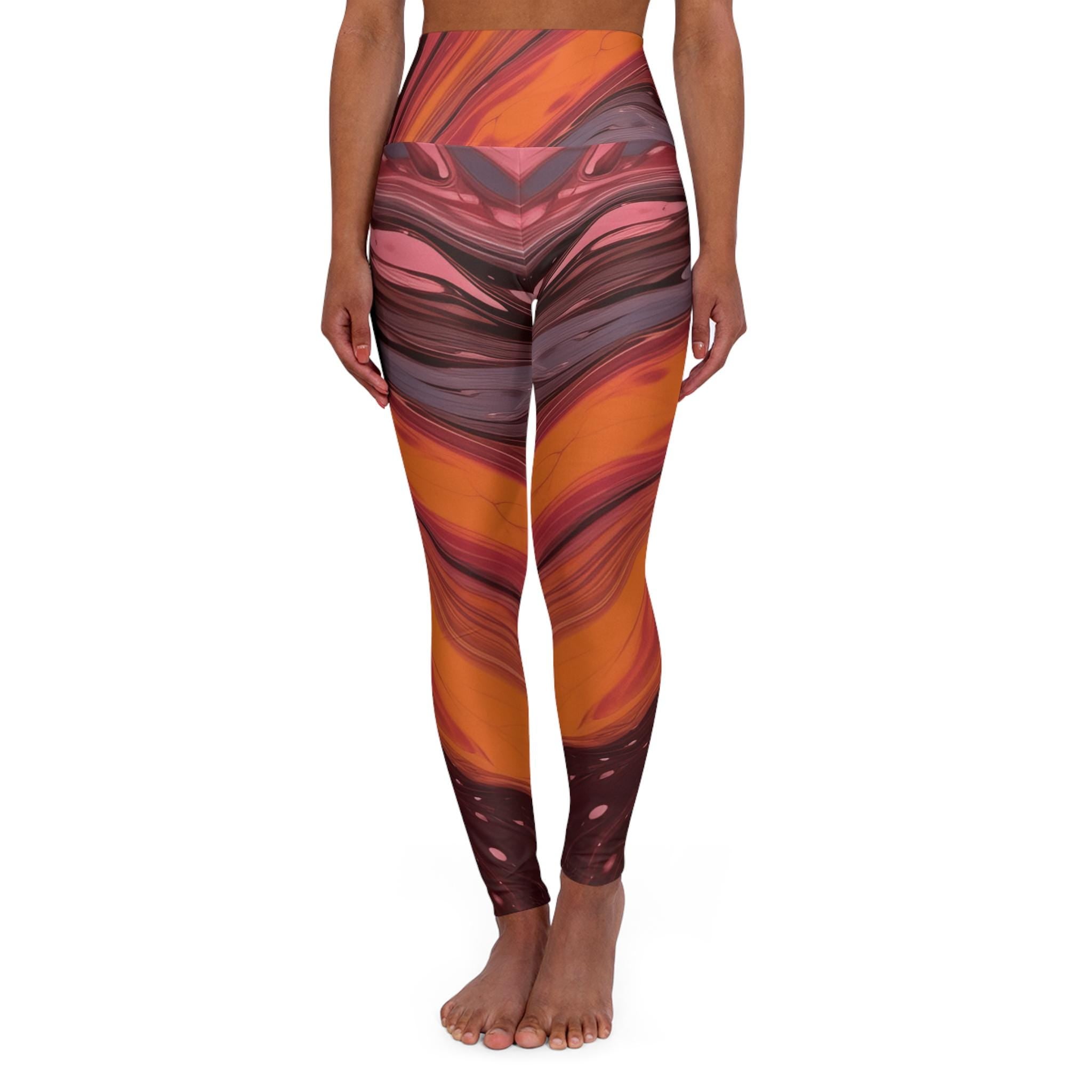 Abstract Orange Swirl High Waisted Leggings