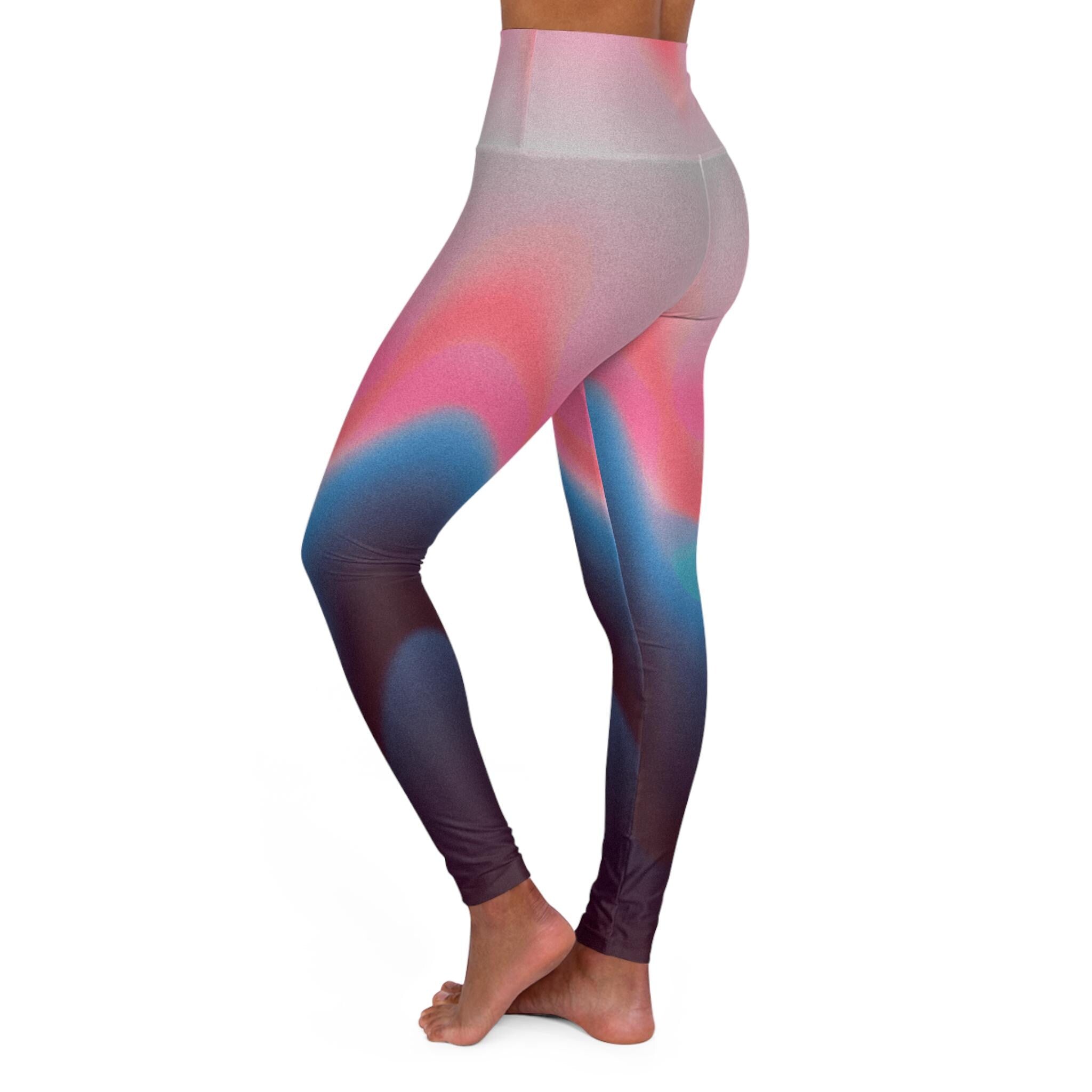 Abstract Pink Blue Gradient High Waisted Leggings | All-Over Print