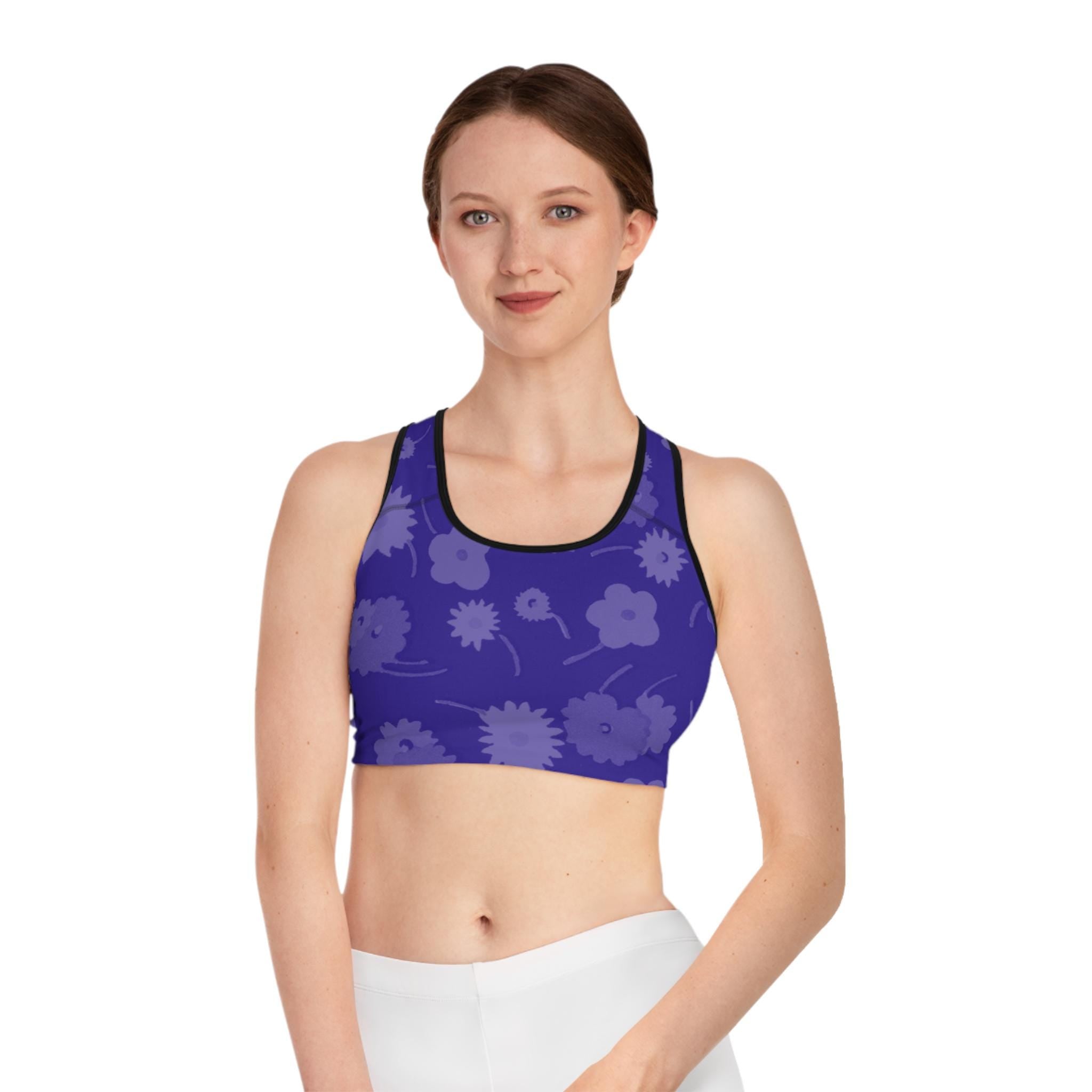 Purple Floral Pattern Sports Bra | Violet Bloom All-Over Print Activewear