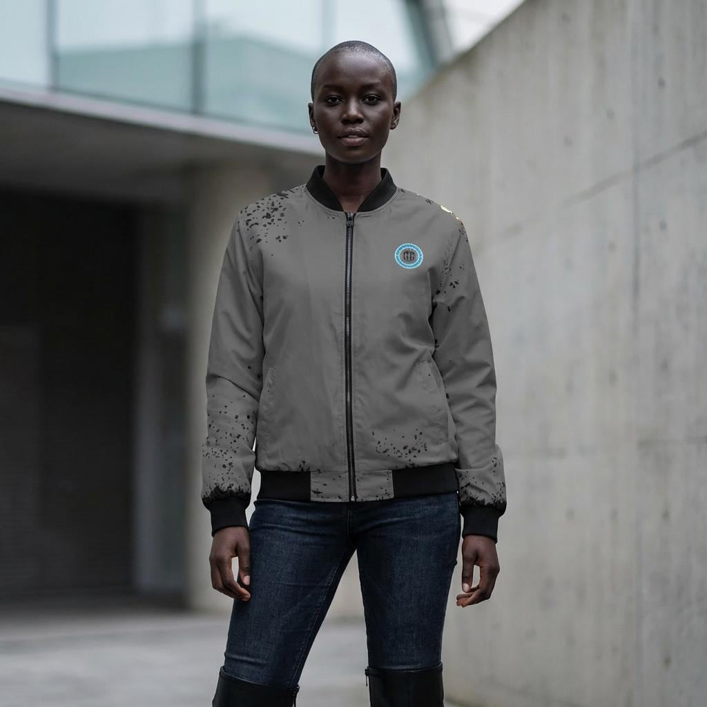 Never Look Back Bomber Jacket | Grey Graphic Bomber