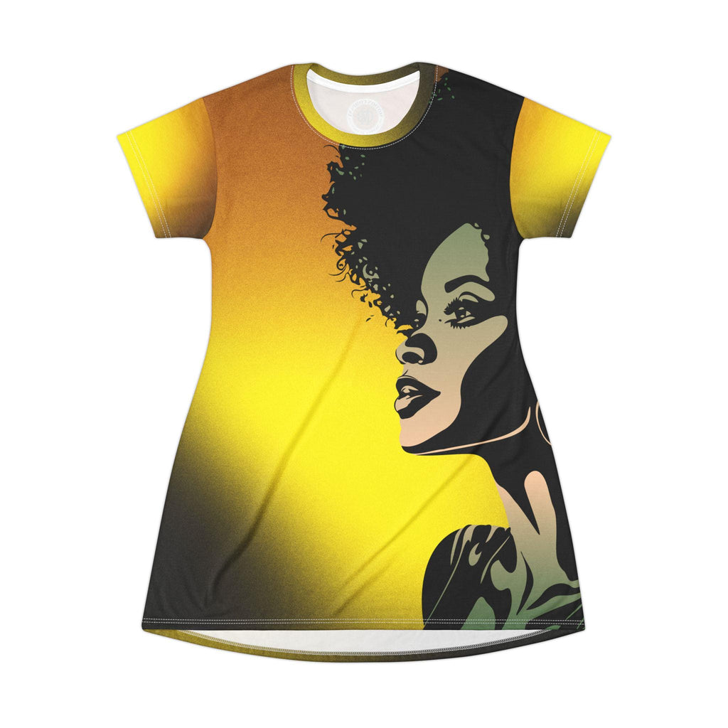 Afro Silhouette Illustration T-Shirt Dress | Yellow Gradient
