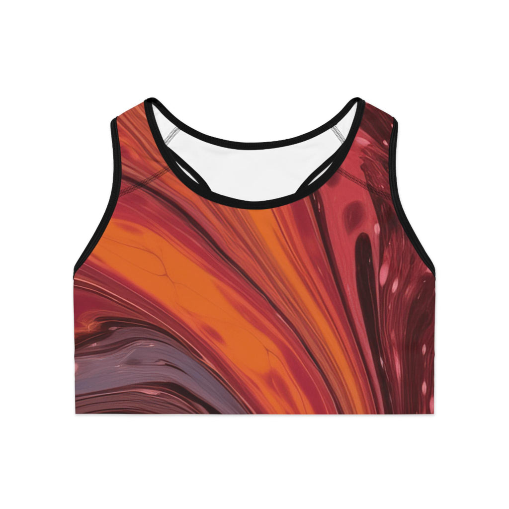 Abstract Red Orange Swirl Sports Bra | Marble Fluid Art Activewear