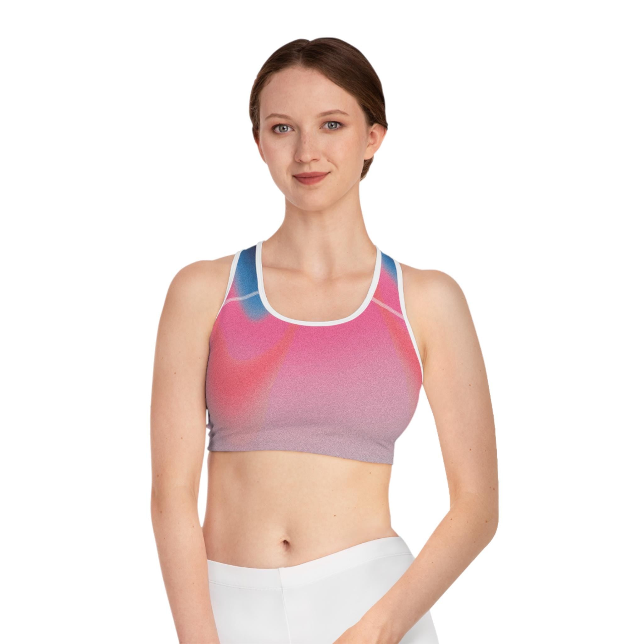 Abstract Pink Blue Gradient Sports Bra | All-Over Print Athletic Top
