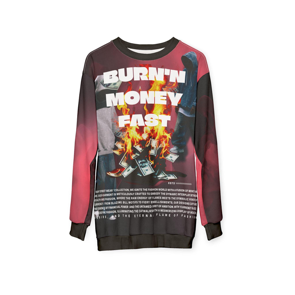 Burnin Money Fast sweatshirt | All-Over Print Smoke Graphic