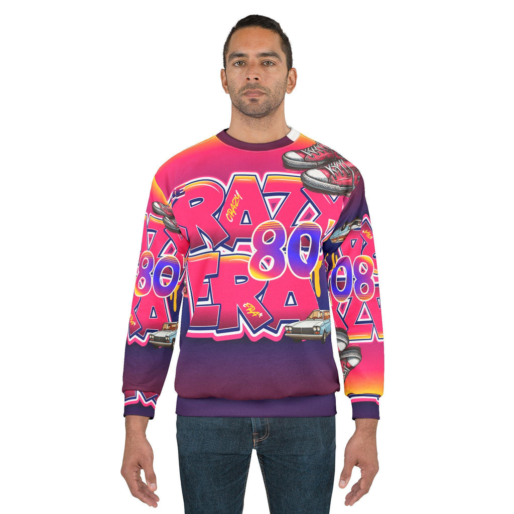 Crazy 80s Era Sweatshirt | Retro Neon 1980s All-Over Print