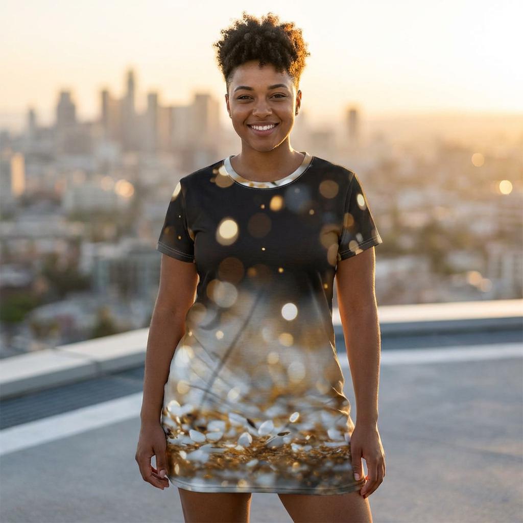 Silver and Gold Confetti T-Shirt Dress (AOP)