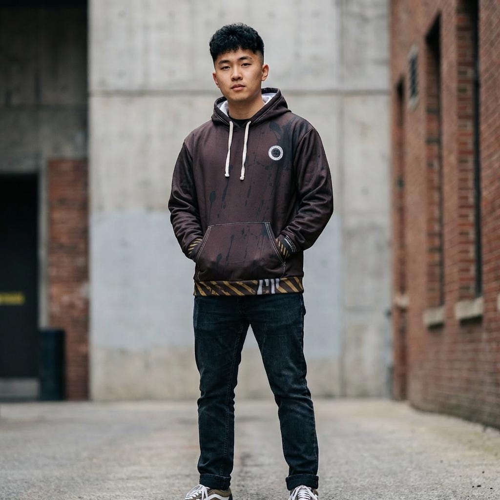 Culture Graphic Hoodie | Industrial Text, Distressed Stripes
